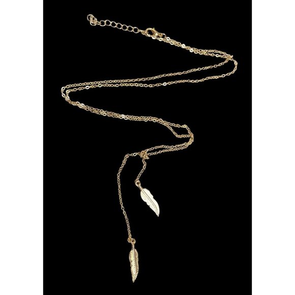 Nature Inspired Bohemian Feather Charm Gold Tone Lariat Necklace - Picture 1 of 6